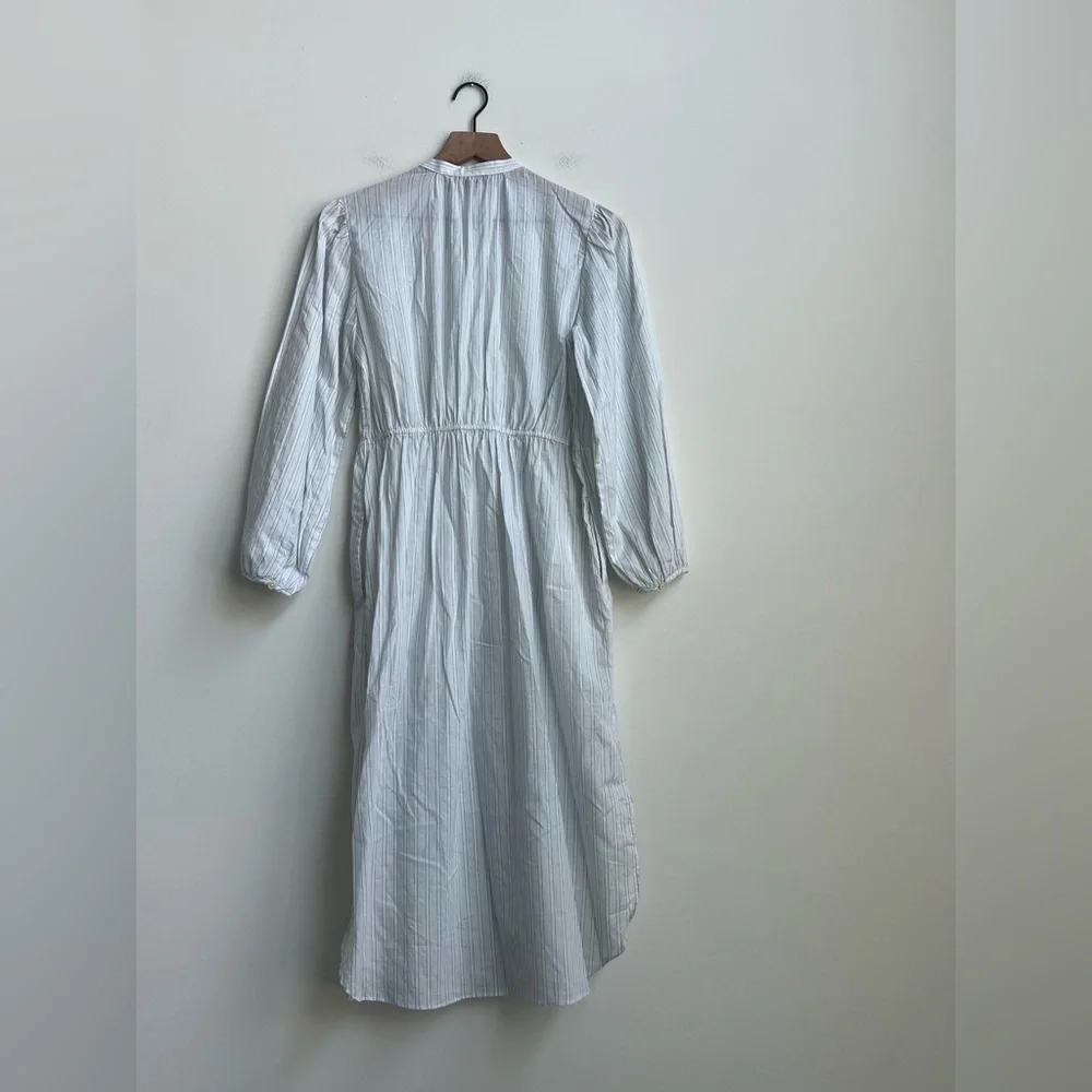 J.Crew Tie-waist Cotton Voile Midi Sheer Blue Deck Stripe Shirt Dress Preppy 4